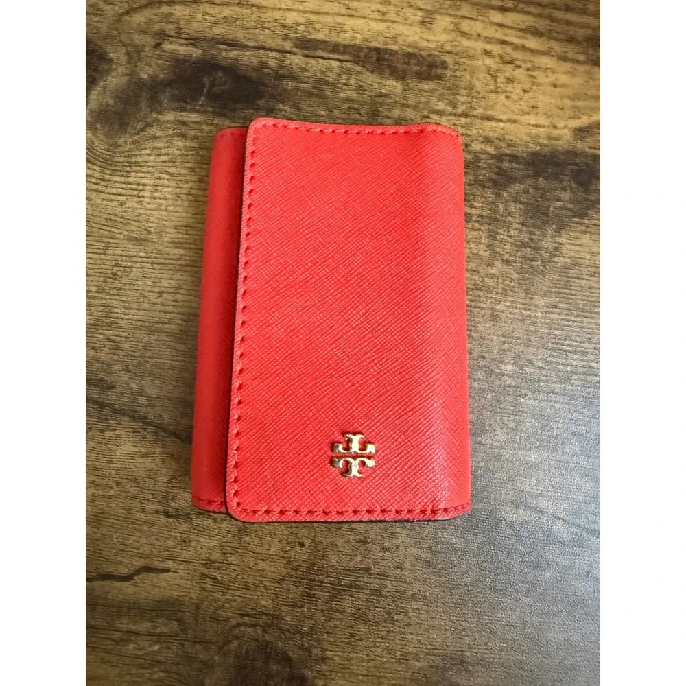 Tory Burch Robinson 6 Key Case Red Saffiano Leather Gold Logo Wallet